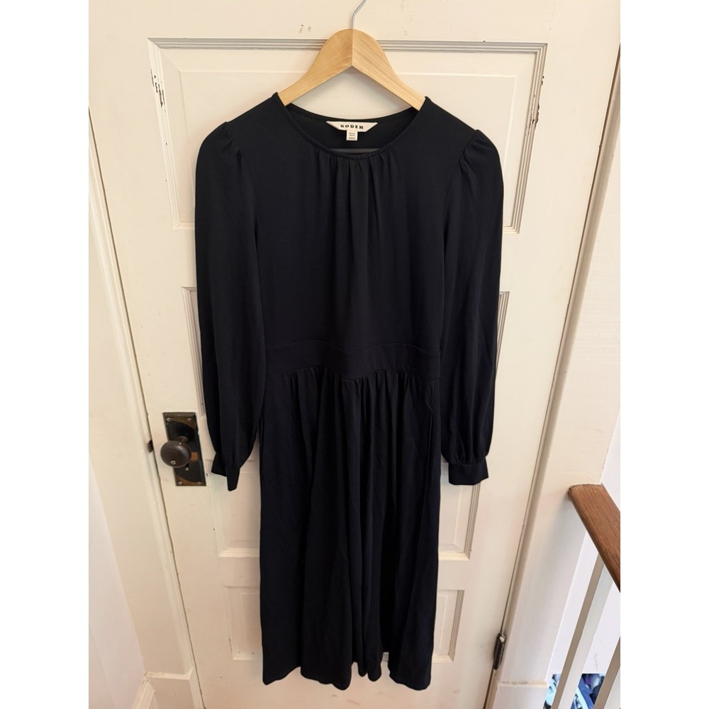 Boden Women's Alexandra Black Jersey Midi Dress Long Sleeve Minimalist Guest 6R - Picture 2 of 7
